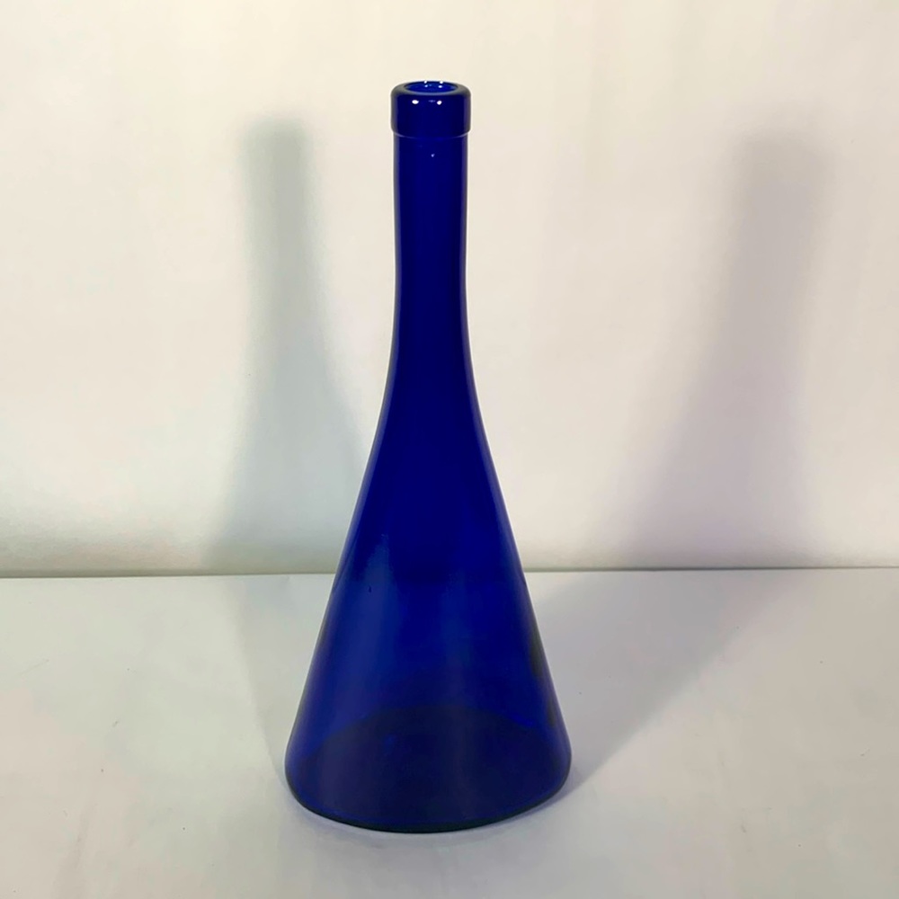 Vintage Cobalt Blue Glass Bottle 13” tall vase